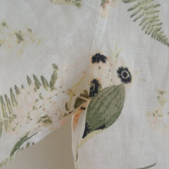 Lord + Taylor 100% linen off white cream button down shirt blouse floral Small - Picture 7 of 16